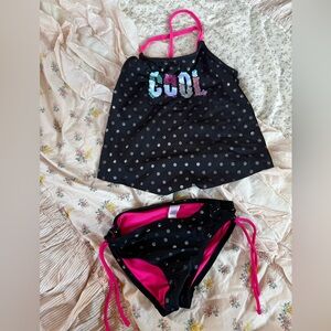 Justice Black and Pink Sequence Kids Swim Tankini Bikini 8